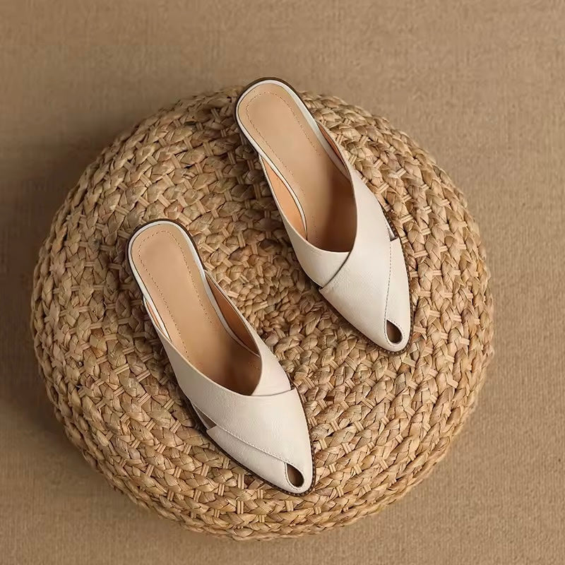 Matilda Off-White Cut-Out Leather Mules