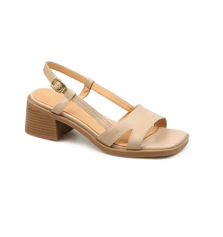 Paulina Nude Leather Strides Low-Block Sandals