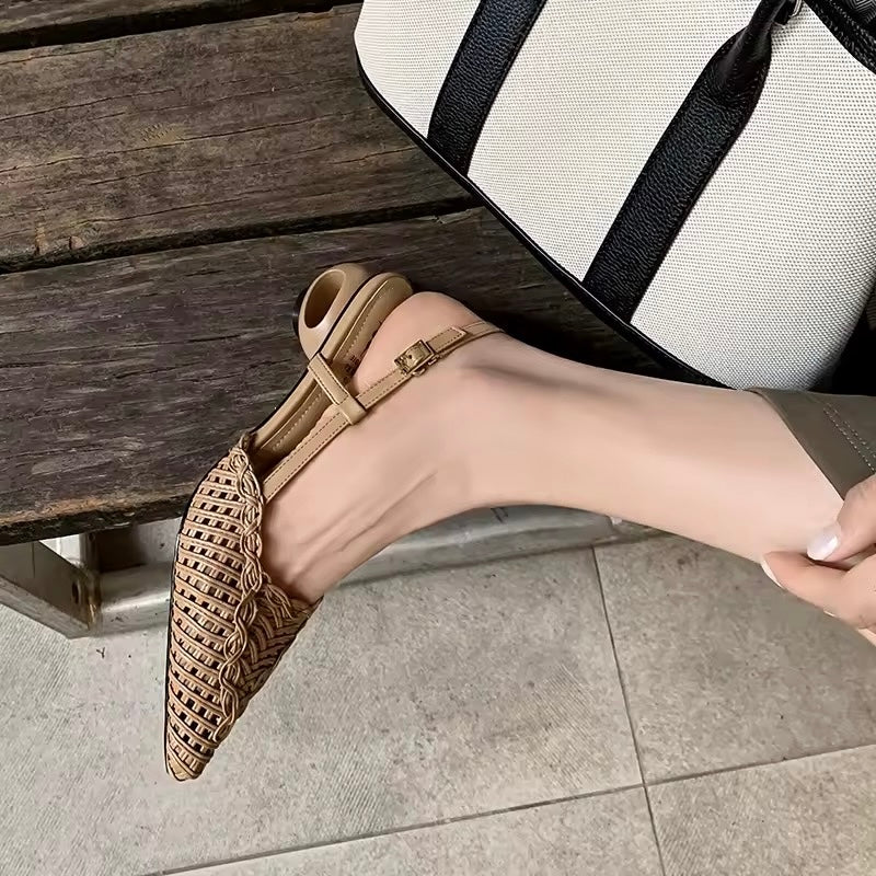 Tracy Nude Woven Pointy-Toe Slingbacks