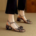 Ariel Metallic Vintage Leather Gladiator Square Heels Sandals