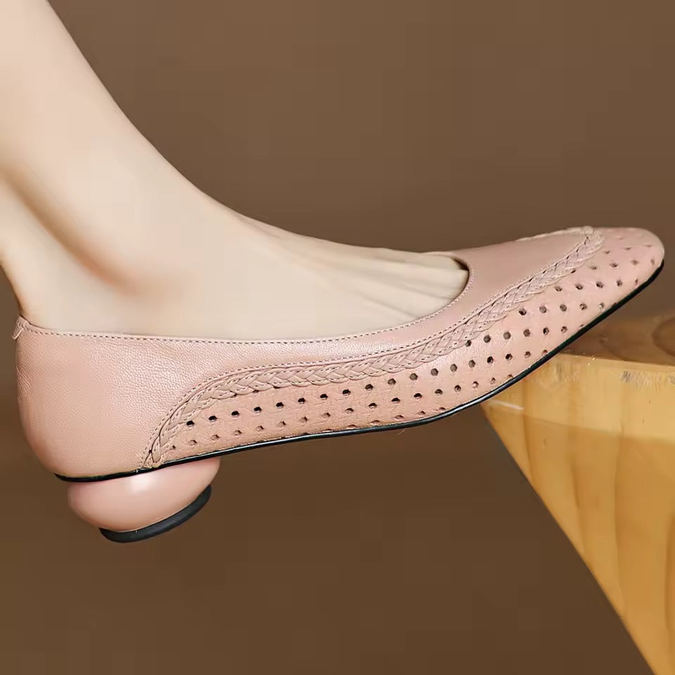 Alice Pink Leather Braided Trim Chunky Low Heel Pumps