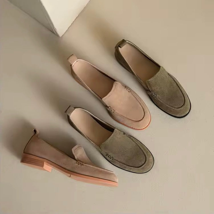 Caly Taupe Leather Suede Slip-on Loafers