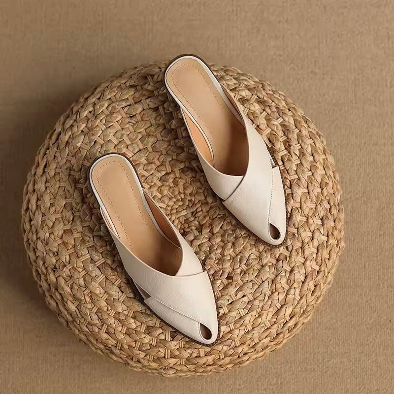 Matilda Off-White Cut-Out Leather Mules