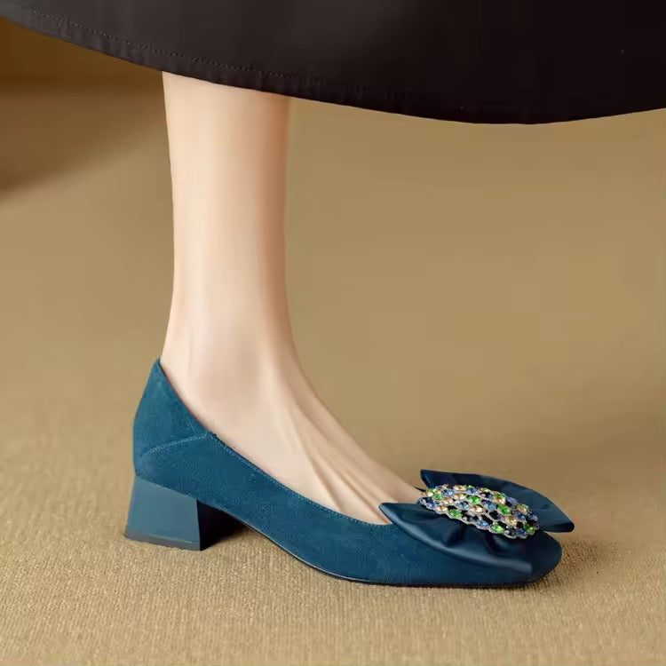 Charlotte Teal Blue Natural Suede Slip-on Pumps
