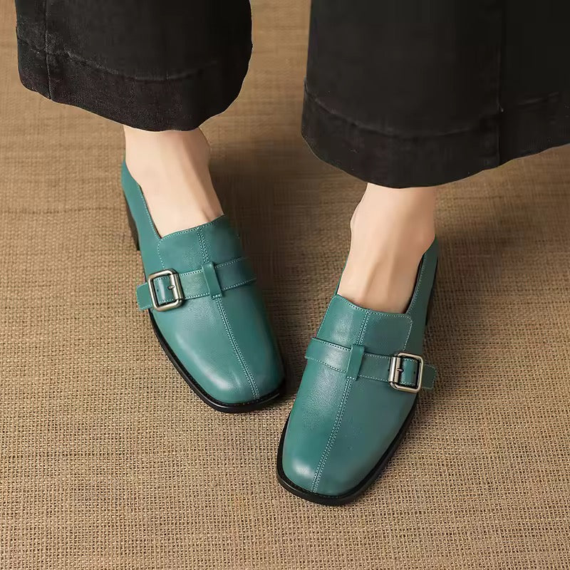 Allegra Teal Green Leather Loafers