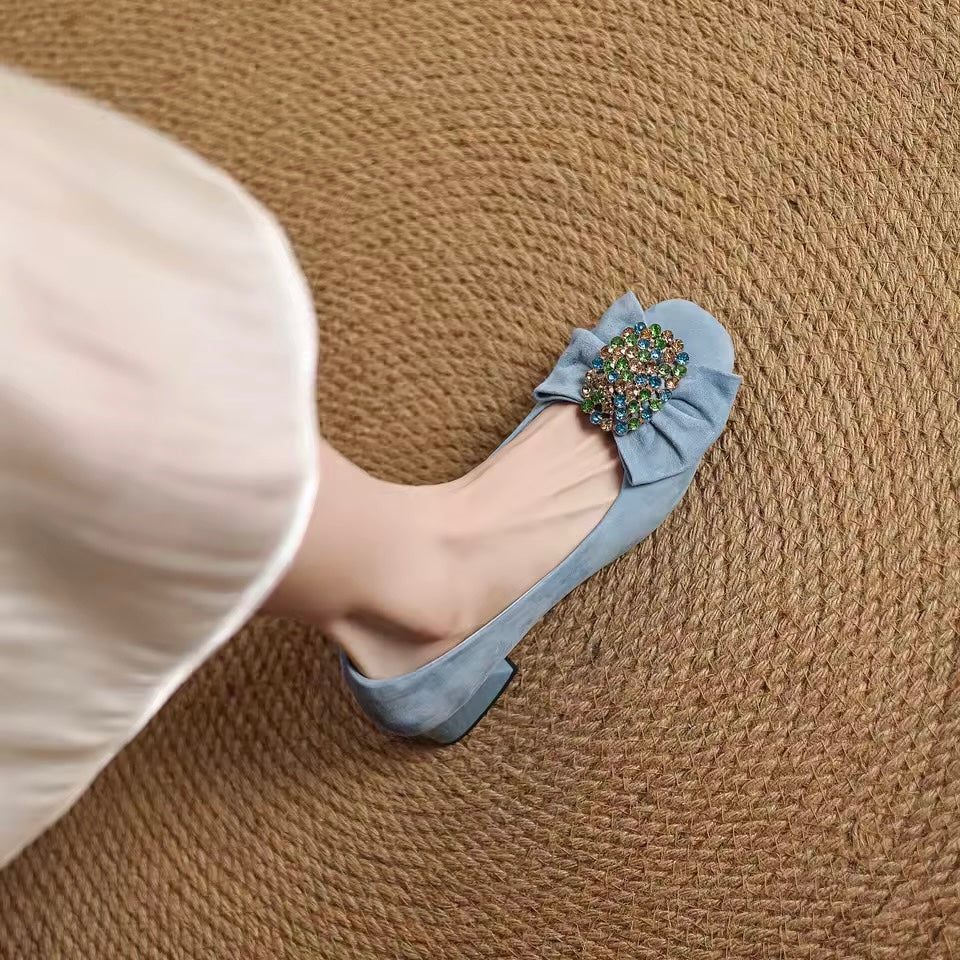 Charlotte Blue Natural Suede Slip-on Pumps