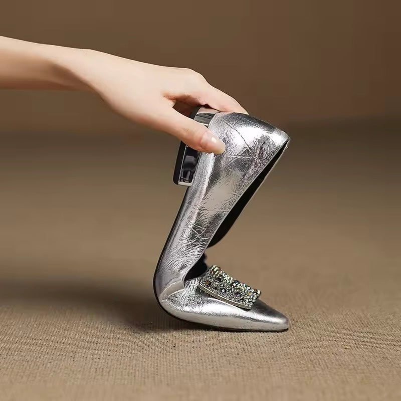 Willow Silver Crystal-Embellished Pointed Flats: