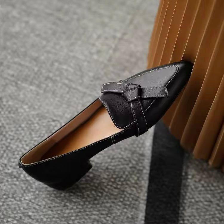 Saeda Black Pointed-Toe Block Heels Loafer