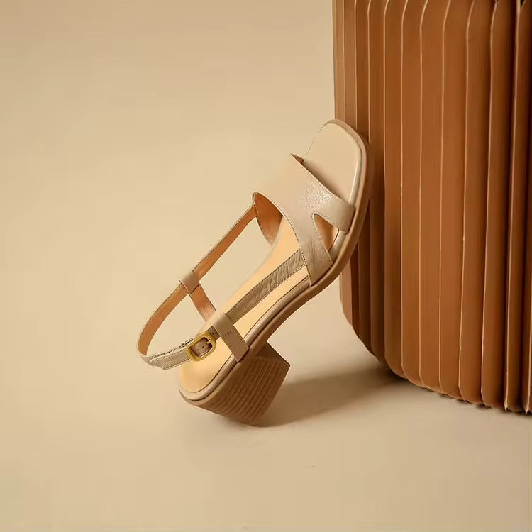 Paulina Nude Leather Strides Low-Block Sandals