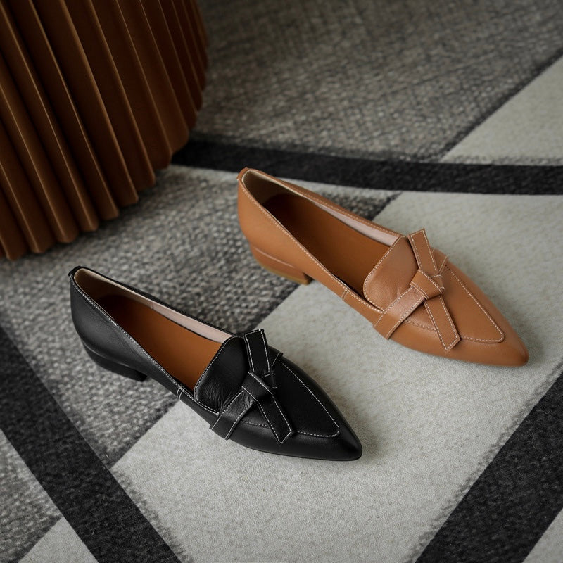 Saeda Cognac Pointed-Toe Block Heels Loafer