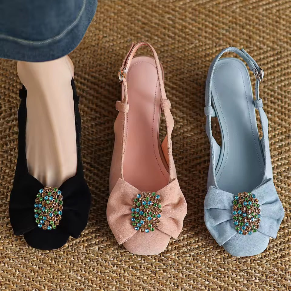 Charlotte Black Natural Suede Slingback Sandals