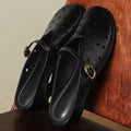 Vittoria Off-White Leather Perforated Buckle Strap Slip-On Mules