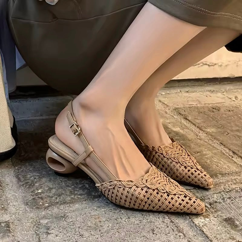 Tracy Nude Woven Pointy-Toe Slingbacks