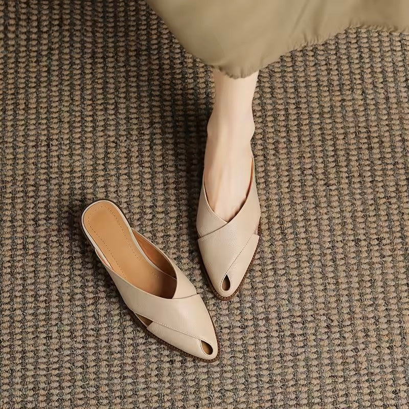 Matilda Off-White Cut-Out Leather Mules