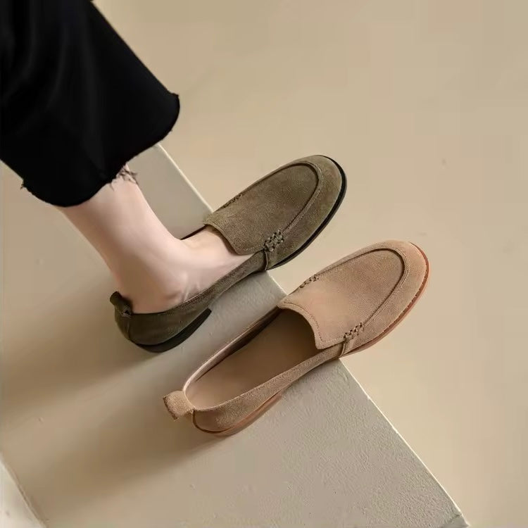 Caly Green Leather Suede Slip-on Loafers