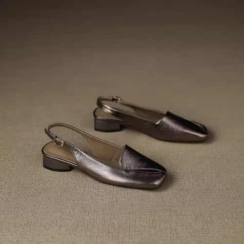 Auria Silver Gray Square Toe Split Vamp Slingback Sandals