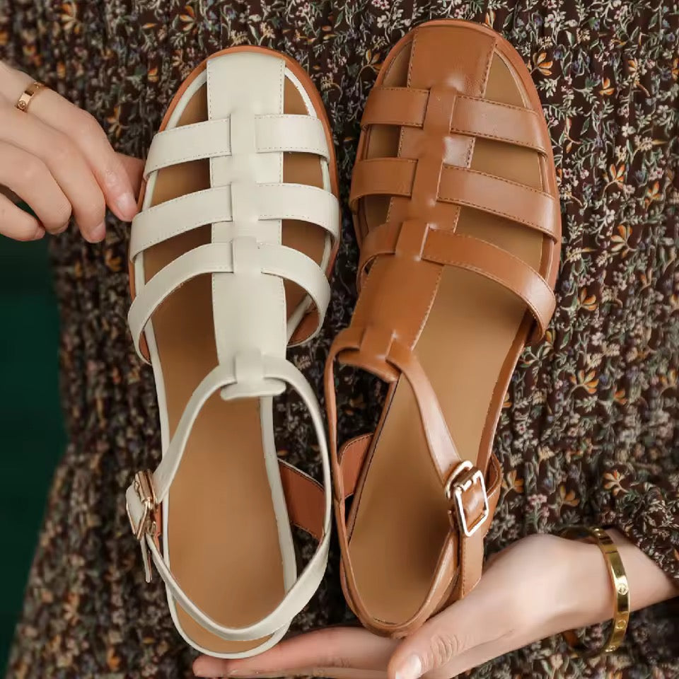Zen Brown Leather Fisherman Block Heel Sandals