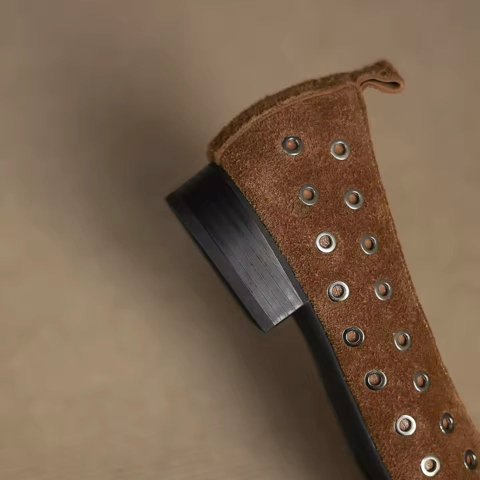 Chloe Brown Leather Grommet High Vamp Ballet Flats