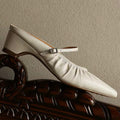 Jasmine Valerie Cream-White Leather Mary Jane Mules