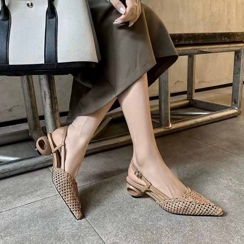 Tracy Nude Woven Pointy-Toe Slingbacks