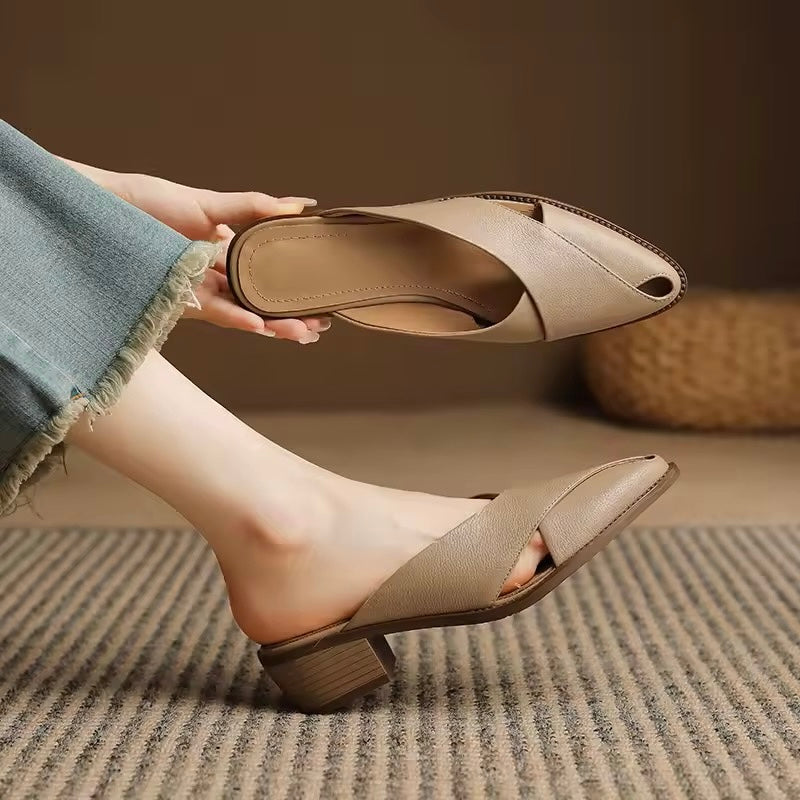 Matilda Apricot Cut-Out Leather Mules