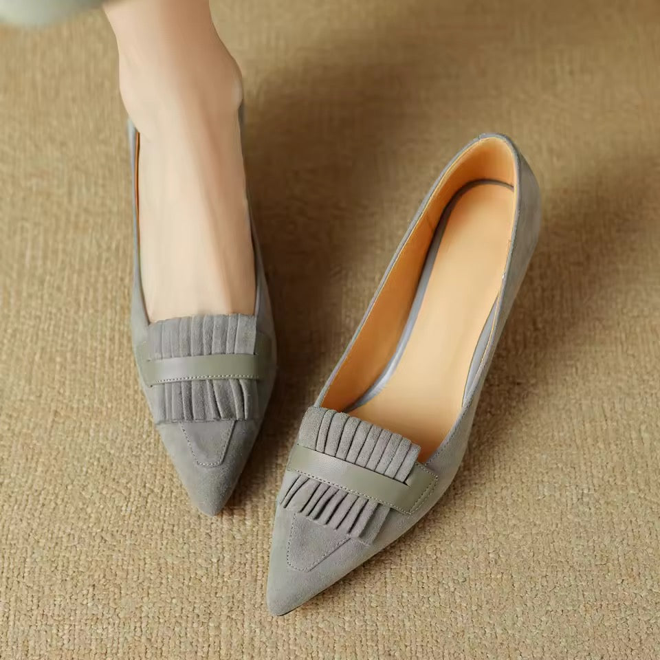 Rafi Gray Suede Vintage Kitten Heel Pumps