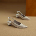 Raphaela Taupe Woven Low Metallic Slingback Sandals