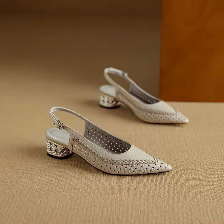 Raphaela Taupe Woven Low Metallic Slingback Sandals