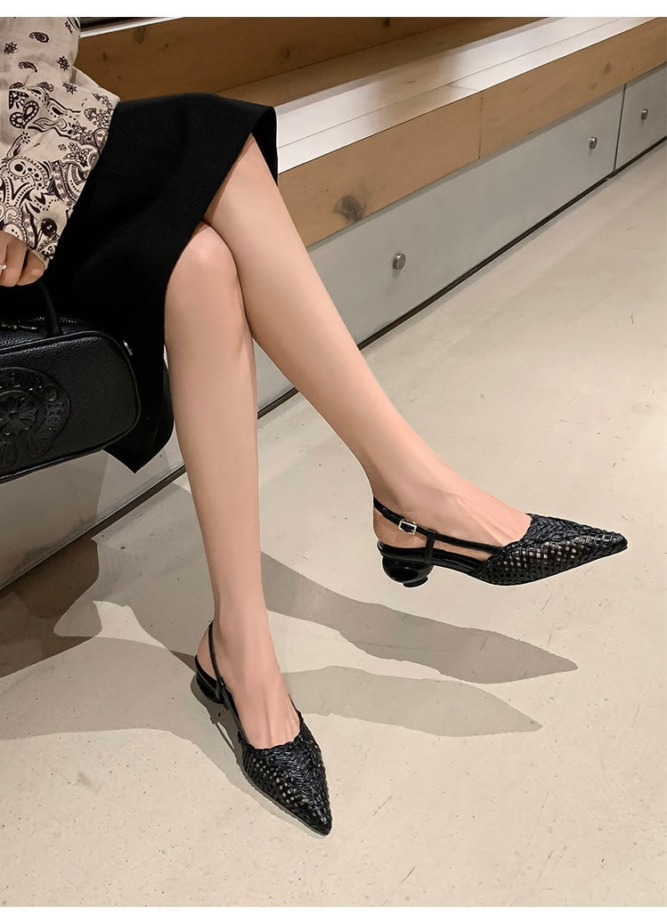 Tracy Black Woven Pointy-Toe Slingback