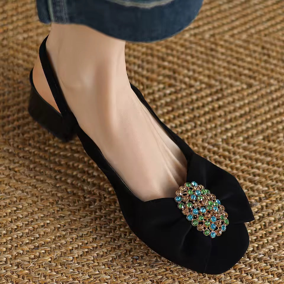 Charlotte Black Natural Suede Slingback Sandals