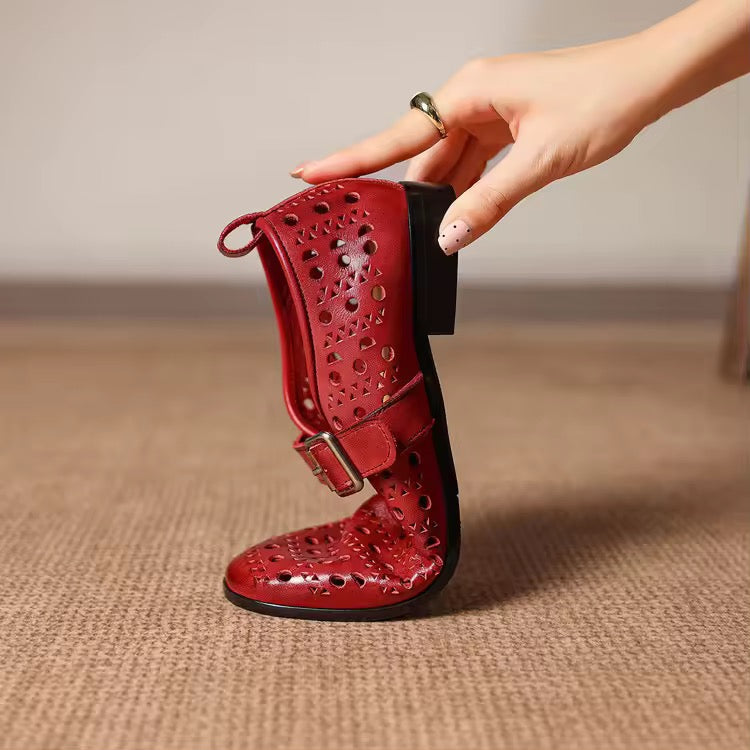 JASMINE Deborah Red laser-cut leather Mary Jane flats