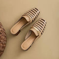 Mercy Beige Cut-Out Mid Height Block Heel Mules