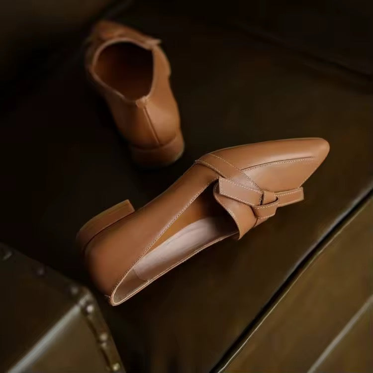 Saeda Cognac Pointed-Toe Block Heels Loafer