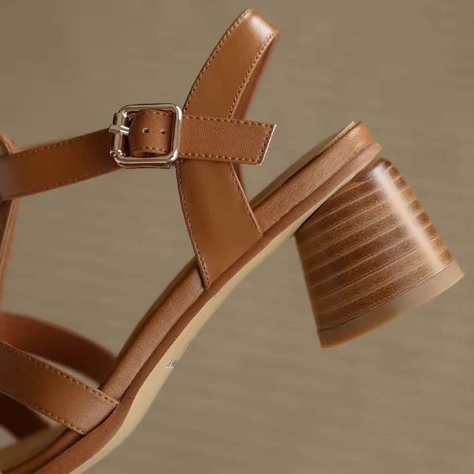 Zen Brown Leather Fisherman Block Heel Sandals