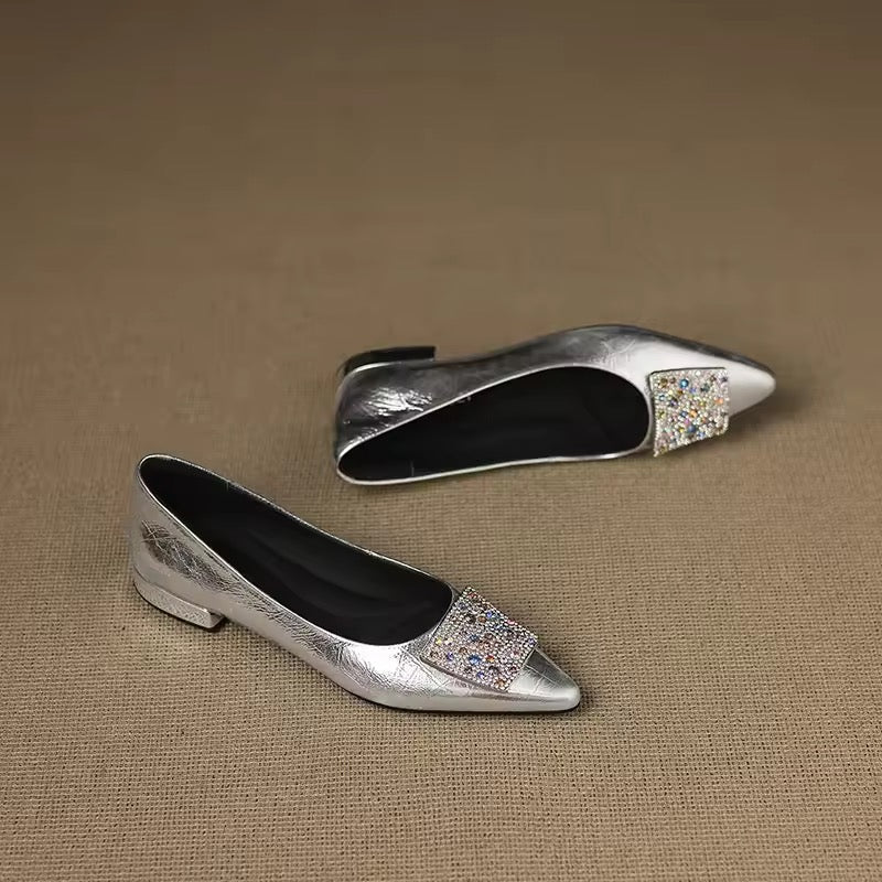 Willow Silver Crystal-Embellished Pointed Flats: