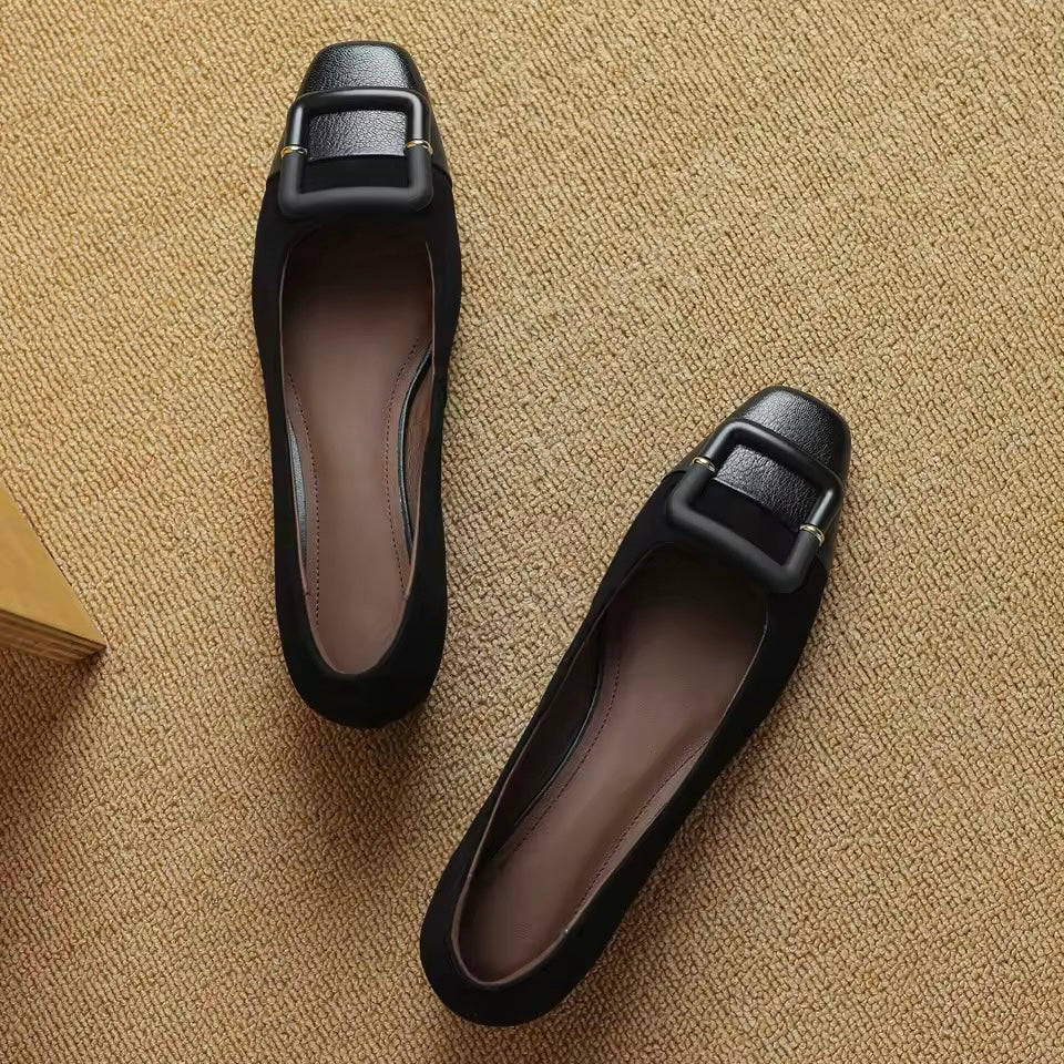 Juliane Black Leather Patchwork ballet Flats