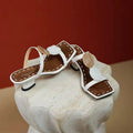 Roanna White Square Toe Marble Accent Heeled Sandals
