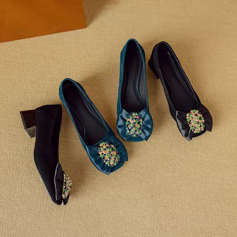 Charlotte Teal Blue Natural Suede Slip-on Pumps