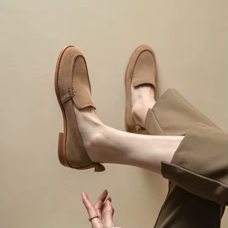 Caly Taupe Leather Suede Slip-on Loafers