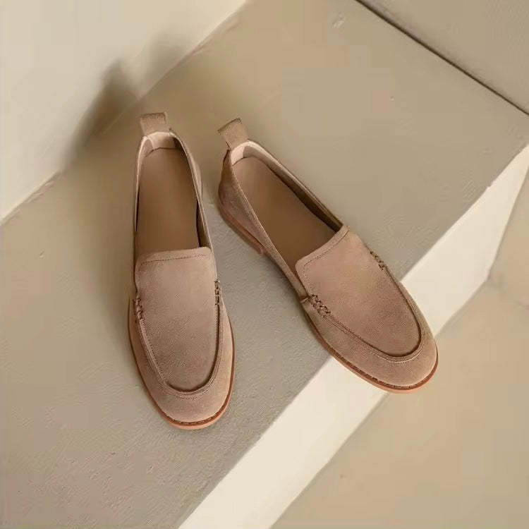 Caly Taupe Leather Suede Slip-on Loafers