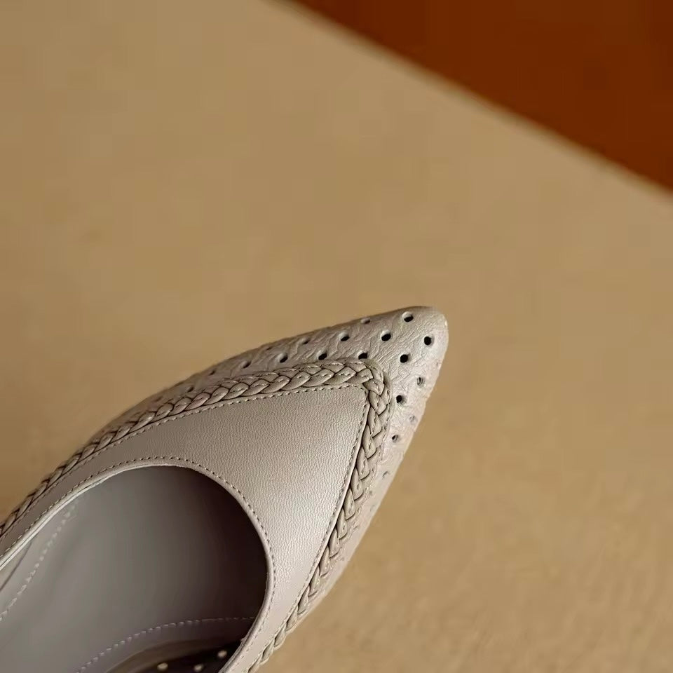 Raphaela Taupe Woven Low Metallic Slingback Sandals