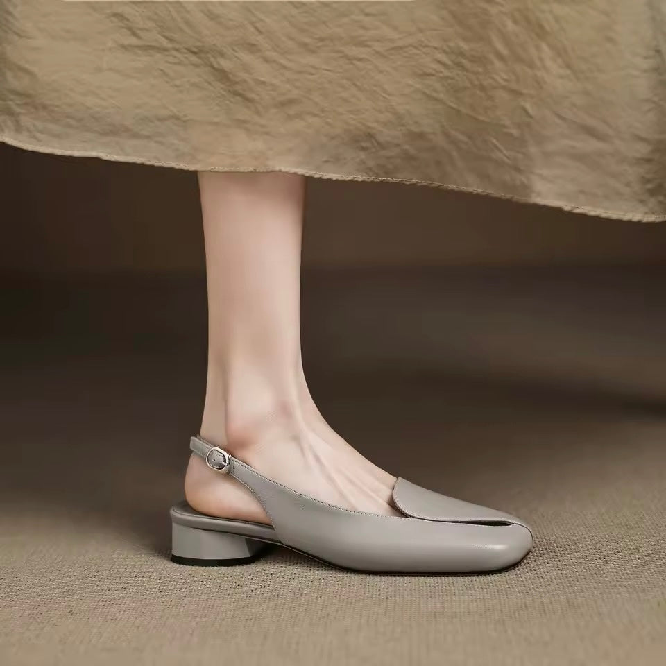Auria Square Gray Toe Split Vamp Slingback Sandals