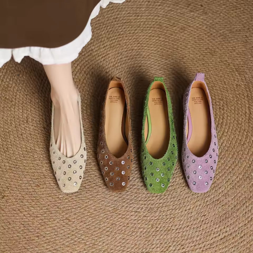 Chloe Purple Leather Grommet High Vamp Ballet Flats