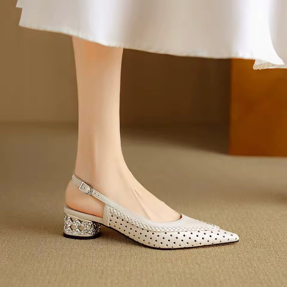 Raphaela Taupe Woven Low Metallic Slingback Sandals