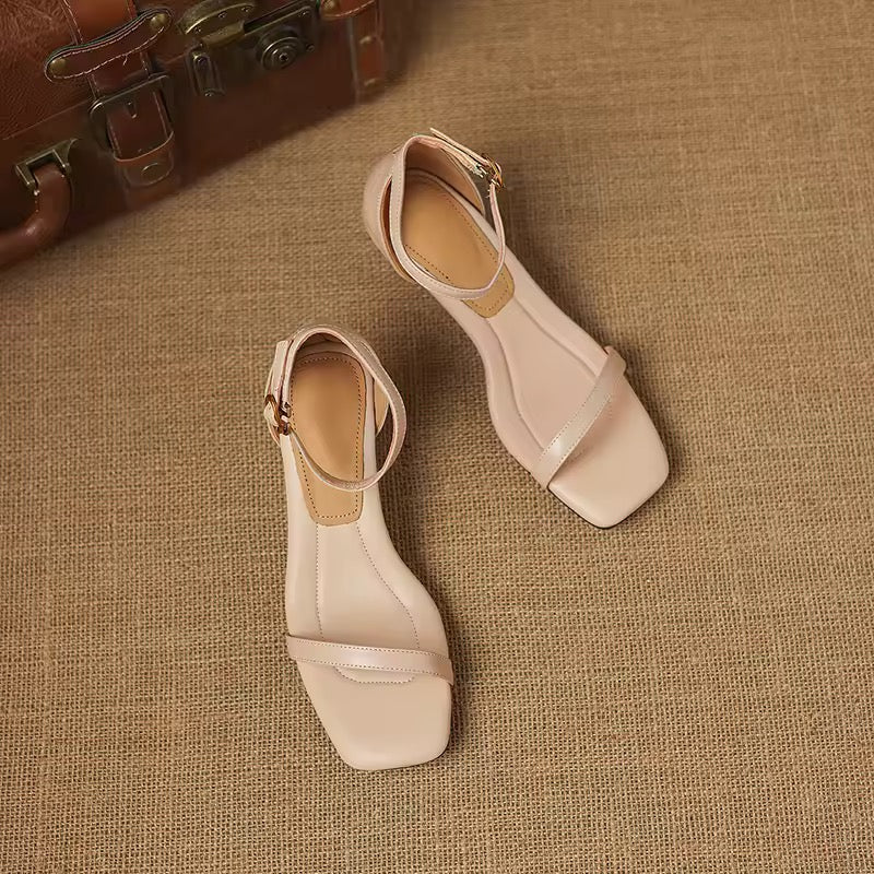 Ivy Apricot Suede Leather Square Toe Kitten Heel Sandals