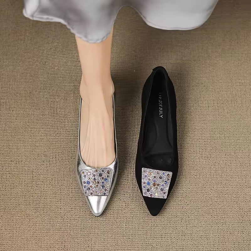 Willow Silver Crystal-Embellished Pointed Flats:
