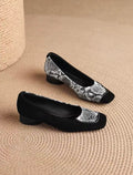 Faiz Black Snakeskin Print Square-Toe Block Heel Pumps