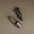 Auria Silver Gray Square Toe Split Vamp Slingback Sandals