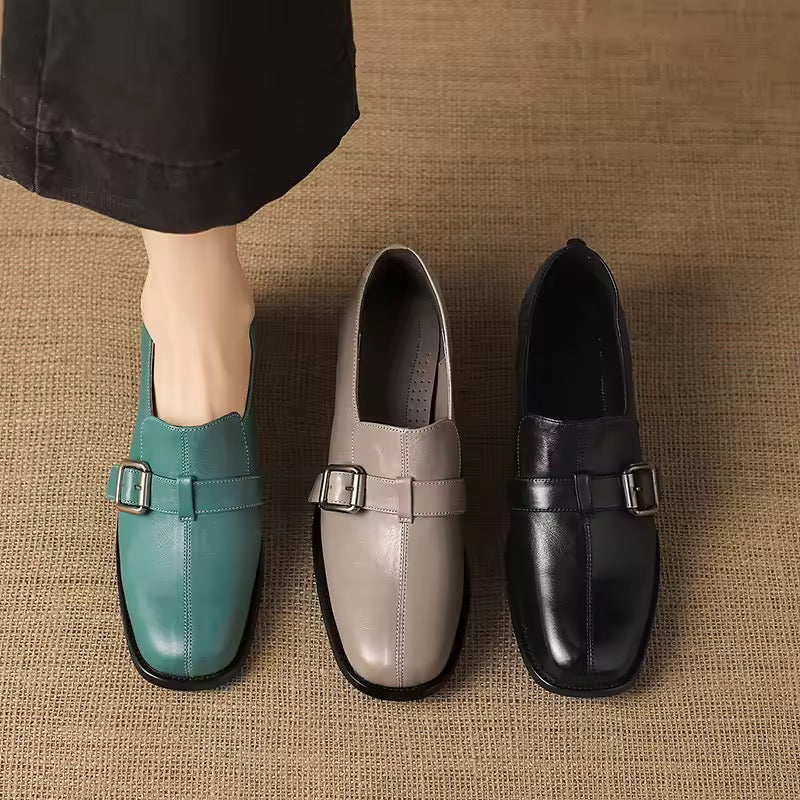 Allegra Teal Green Leather Loafers