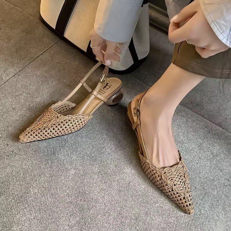 Tracy Nude Woven Pointy-Toe Slingbacks